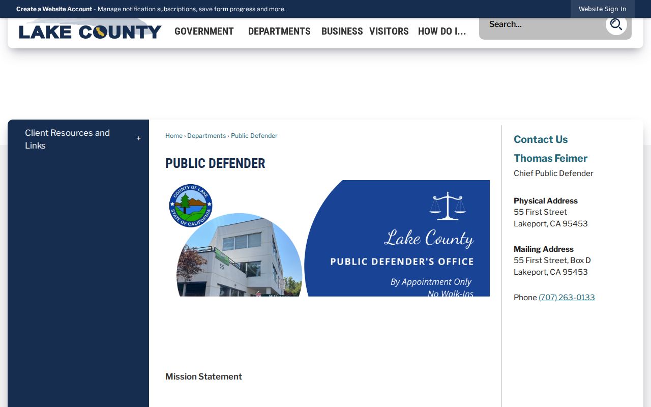 Lake County criminal record Public Defender office page