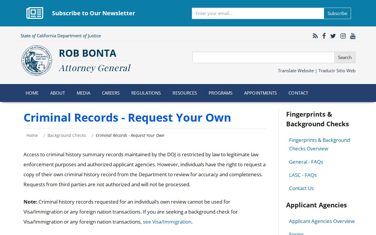 Lake County criminal history California DOJ Record Review instructions
