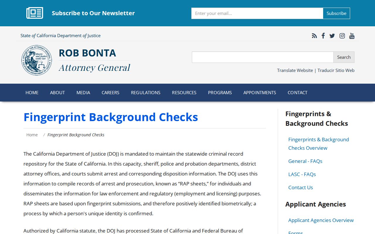 Lake County criminal records California DOJ Live Scan page