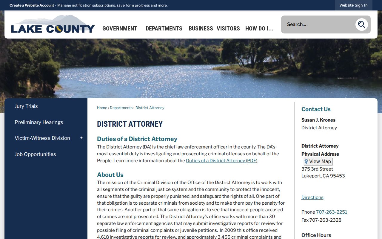 Lake County criminal history District Attorney page