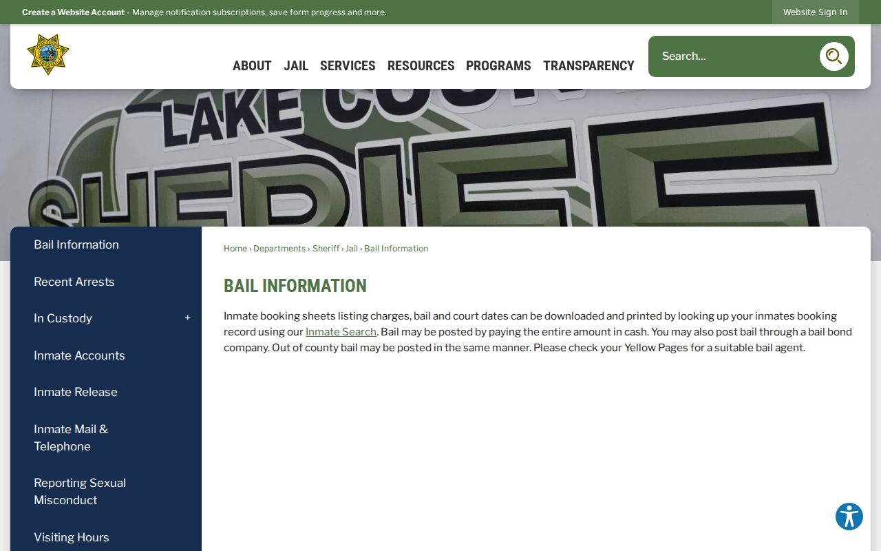 Lake County arrest lookup bail and booking sheet details