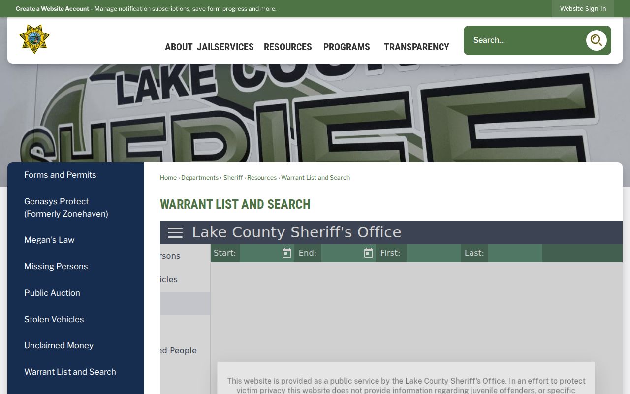 Lake County arrest lookup warrant search