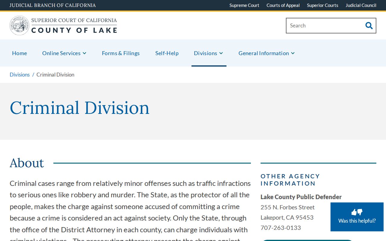 Lake County criminal court cases division information