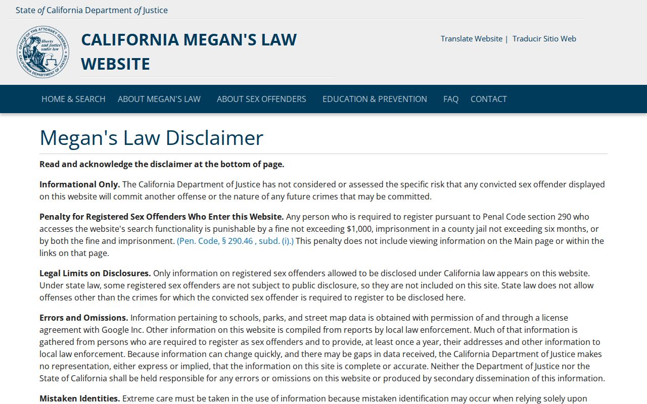 California Megan's Law search interface for Lake County records
