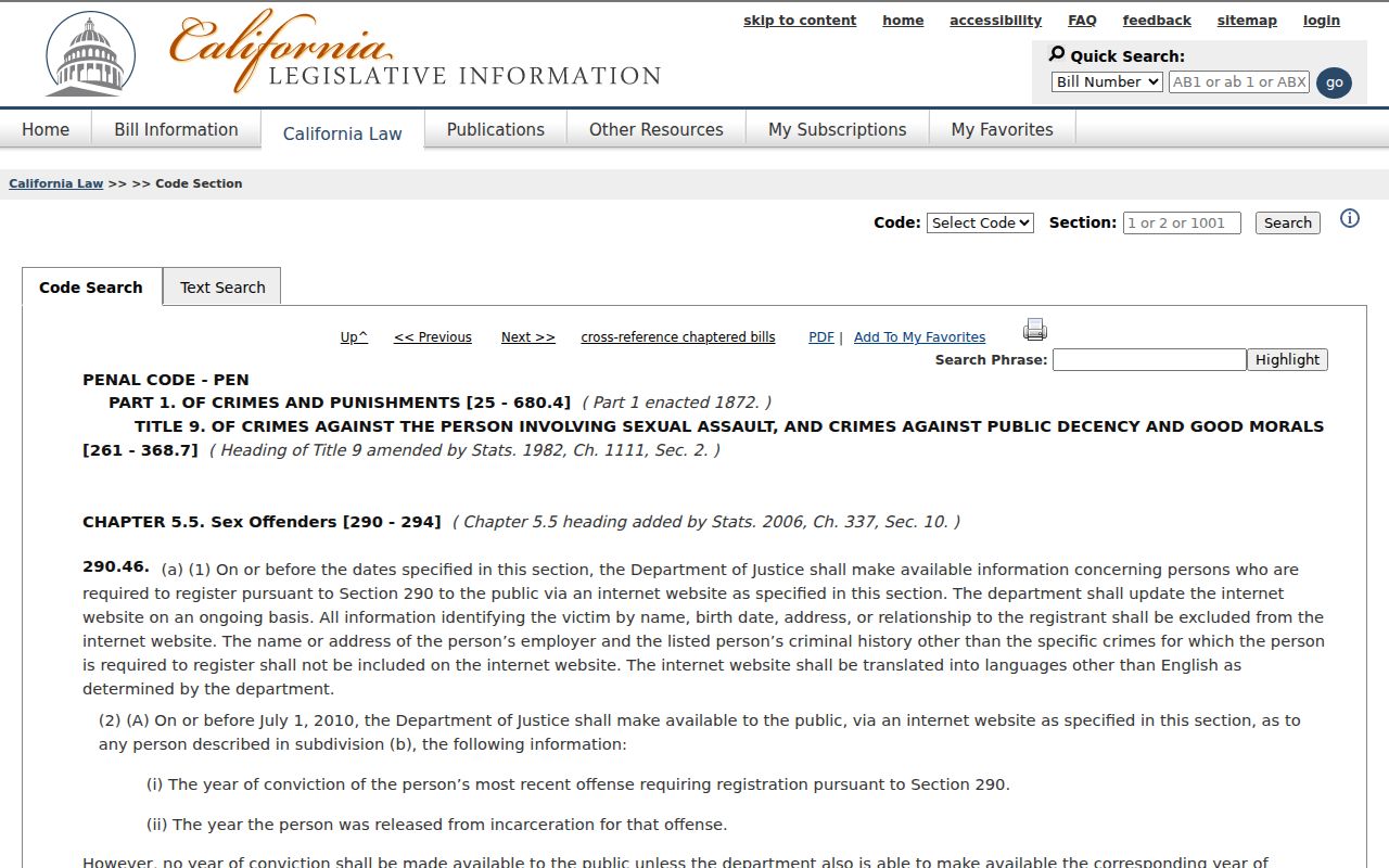 California Penal Code 290.46 registry disclosure statute